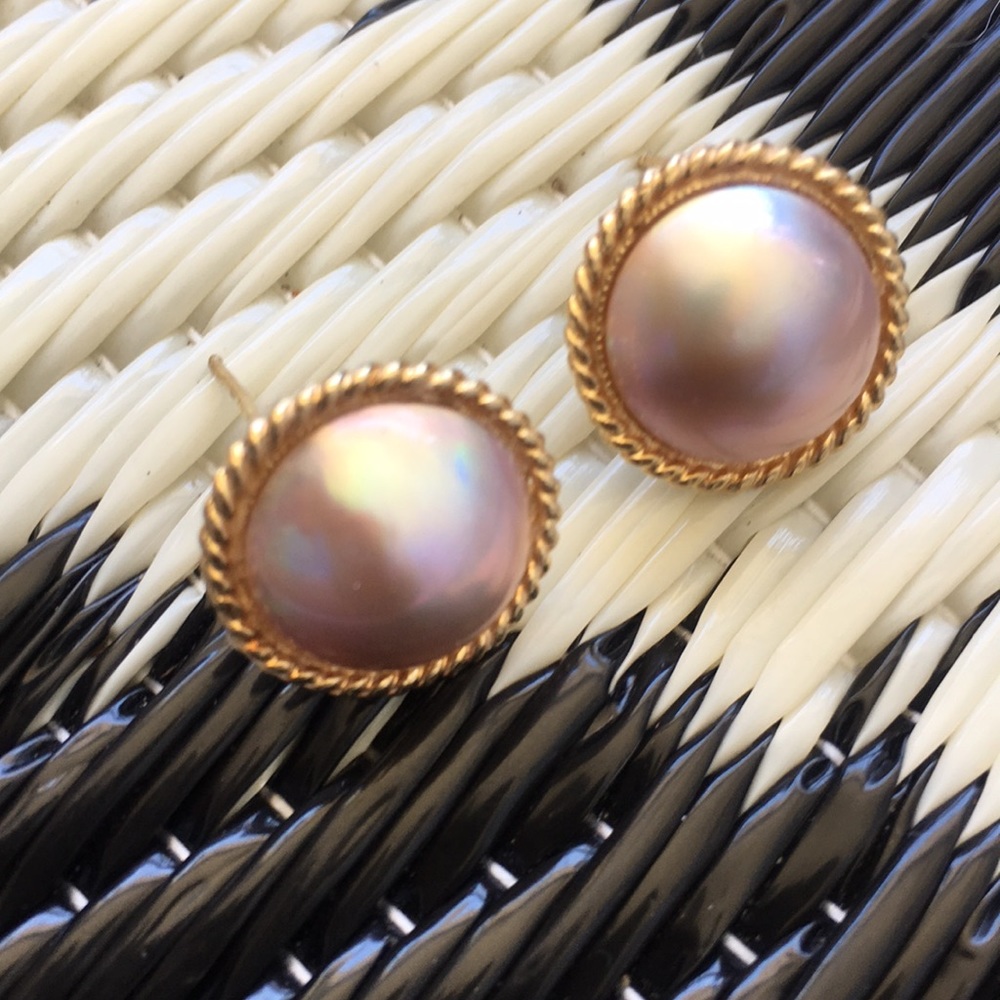 Vintage Gold and Pink Pearl Earrings